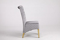 A Pair of Velvet Dining Chairs with Golden Legs in Grey