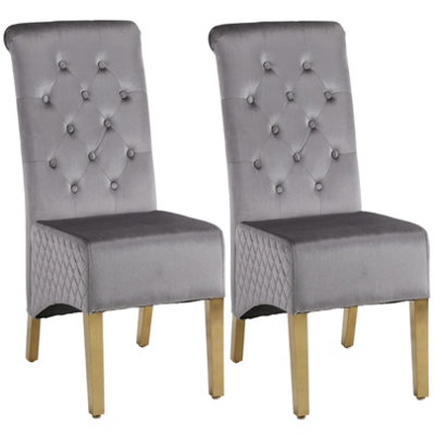 A Pair of Velvet Dining Chairs with Golden Legs in Grey