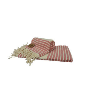 A&R Towels Hamamzz Peshtemal Traditional Woven Towel Clic Red/ Cream (One Size)