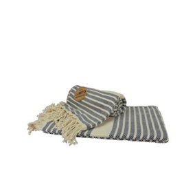 A&R Towels Hamamzz Peshtemal Traditional Woven Towel Navy/Cream (One Size)
