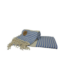 A&R Towels Hamamzz Peshtemal Traditional Woven Towel Ocean Blue/Cream (One Size)