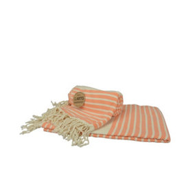 A&R Towels Hamamzz Peshtemal Traditional Woven Towel Orange/Cream (One Size)