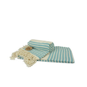 A&R Towels Hamamzz Peshtemal Traditional Woven Towel Petrol Blue/Cream (One Size)