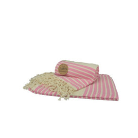 A&R Towels Hamamzz Peshtemal Traditional Woven Towel Pink/Cream (One Size)