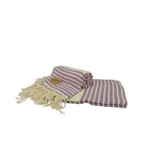 A&R Towels Hamamzz Peshtemal Traditional Woven Towel Purple/Cream (One Size)