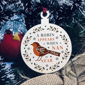 A Robin Appears Memorial Bauble Wooden Tree Decoration Nan Memorial Gift