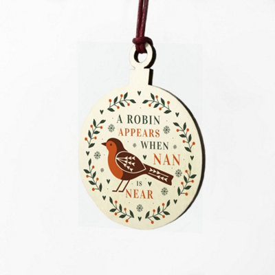 A Robin Appears Memorial Bauble Wooden Tree Decoration Nan Memorial Gift - 6