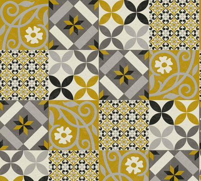 A.S. Création Tile Wallpaper New Life Non-Woven Wallpaper Black Yellow Anthracite 376841