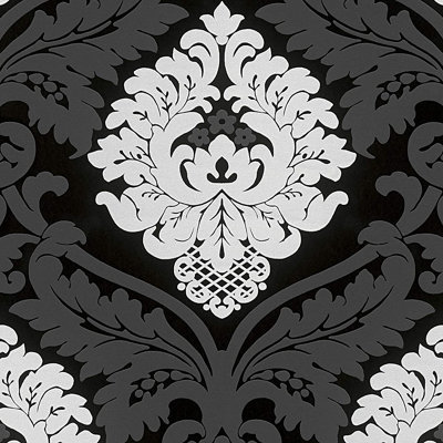A.S. Creation Bling Bling Black And White Glitter Damask Wallpaper 3139