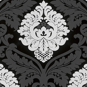A.S. Creation Bling Bling Black And White Glitter Damask Wallpaper 3139-59