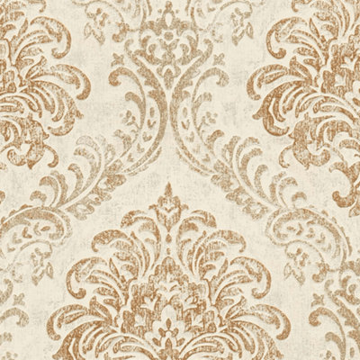 A.S. Creation David Vienna White & Gold Damask Metallic Wallpaper 39112-5