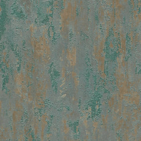A.S. Creation Havana Green & Copper Distressed Industrial Metallic Wallpaper 32651-2