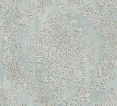 A.S. Creation History of Art 2 Baroque Ornament Non-Woven Wallpaper - Blue, Beige & Metallic - 10.05m x 0.53m