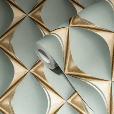 A.S. Creation My Home My Spa Green & Gold Geometric Wallpaper 38691-3