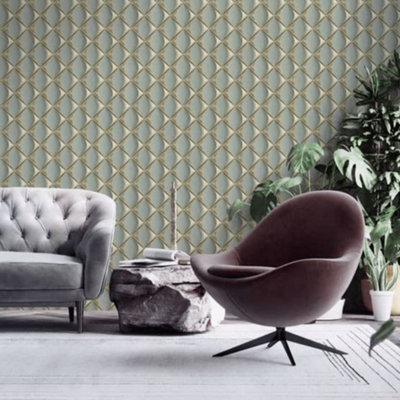 A.S. Creation My Home My Spa Green & Gold Geometric Wallpaper 38691-3