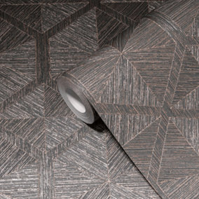 A.S. Creation My Home My Spa Hexagon Charcoal & Rose Gold Cube Wallpaper 38690-2