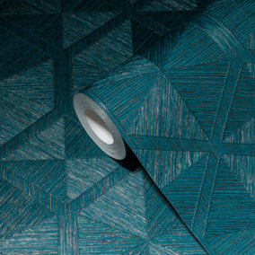 A.S. Creation My Home My Spa Hexagon Teal Green & Copper Cube Wallpaper 38690-1