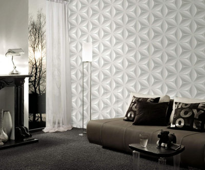 A.S. Creation Non-woven Abstract Star Leaf 3D Effect Embosed Wallpaper Grey / White960421