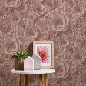 A.S. Creation Pink Flowers 3D Effect Wallpaper 38718-2