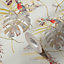 A.S. Creation White & Red Botanical Parrots Wallpaper 38725-1