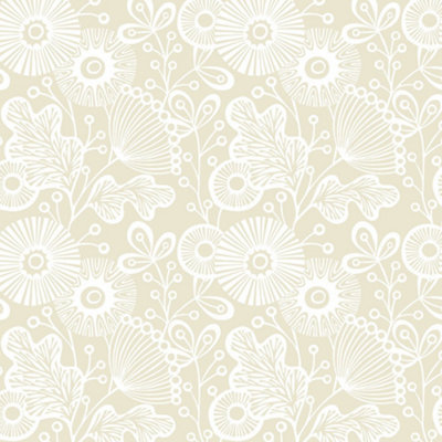 A Street Folklore Jacobean Beige & White Daisy Floral Wallpaper FD25108