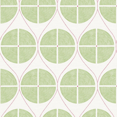 A Street Perennial Green & Pink Circle Retro Wallpaper Fd25426