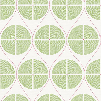 A Street Perennial Green & Pink Circle Retro Wallpaper Fd25426