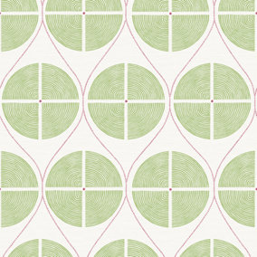A Street Perennial Green & Pink Circle Retro Wallpaper Fd25426