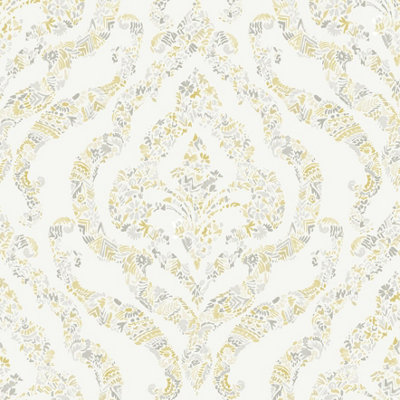 A Street Prints Featherton Damask Yellow Grey Wallpaper Paste The Wall Modern