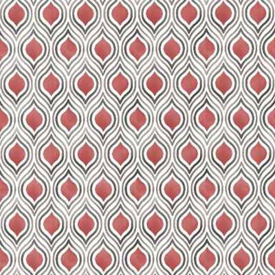 A Street Prints Mirabelle Coral Red Grey Geometric Wave