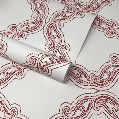 A Street Prints Mirabelle Dotted Harmony Red & White Wallpaper