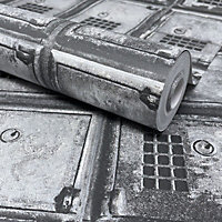 A Street Prints Reclaimed Vintage P.O. Boxes Steel Grey Wallpaper