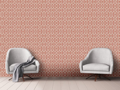 A Street Prints Symetrie Quantum Coral Grey White Art Deco