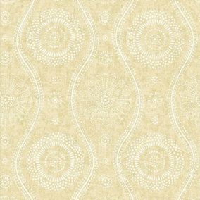 A Street Signature Paisley Pale Yellow Floral Wave Wallpaper FD24821