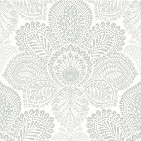 A Street White & Light Grey Floral Boho Wallpaper FD25730