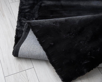 A.Unique Home Luxurious Faux Fur Rabbit Rug - Black - 100cm x 150cm