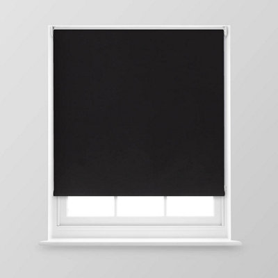 A.Unique Home Premium Trimmable Thermal Blackout Roller Window Blind - 2FT - Black - 60cm (W) x 170cm (L)