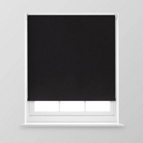 A.Unique Home Premium Trimmable Thermal Blackout Roller Window Blind - 2FT - Black - 60cm (W) x 170cm (L)