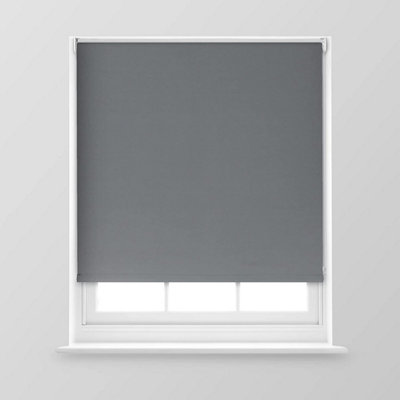 A.Unique Home Premium Trimmable Thermal Blackout Roller Window Blind - 2FT - Charcoal - 60cm (W) x 170cm (L)