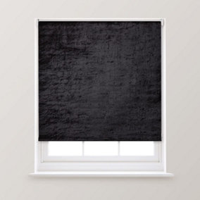 A.Unique Home Premium Trimmable Thermal Crushed Velvet Roller Window Blind - 2FT - Black - 60cm (W) x 170cm (L)
