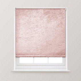A.Unique Home Premium Trimmable Thermal Crushed Velvet Roller Window Blind - 2FT - Blush Pink - 60cm (W) x 170cm (L)