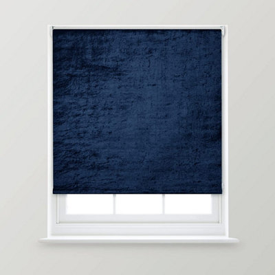 A.Unique Home Premium Trimmable Thermal Crushed Velvet Roller Window Blind - 2FT - Navy - 60cm (W) x 170cm (L)