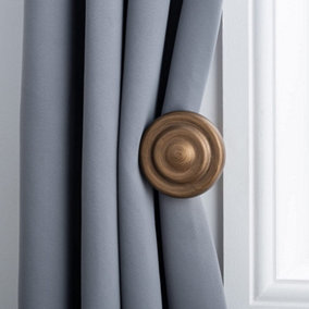 A.Unique Home Ribbed Wooden Curtain Pole with Rings and Fittings - 35mm - 11cm - Antique Gold