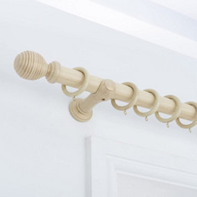 A.Unique Home Ribbed Wooden Curtain Pole with Rings and Fittings - 35mm - 120cm - Antique Vanilla