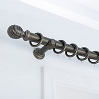 A.Unique Home Ribbed Wooden Curtain Pole with Rings and Fittings - 35mm - 120cm - Brushed Olive