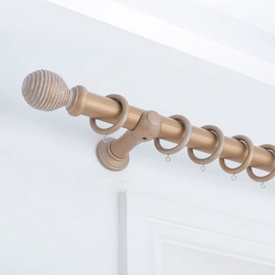 A.Unique Home Ribbed Wooden Curtain Pole with Rings and Fittings - 35mm - 120cm - Light Bronze