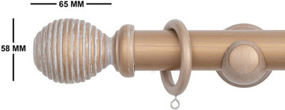 A.Unique Home Ribbed Wooden Curtain Pole with Rings and Fittings - 35mm - 120cm - Light Bronze