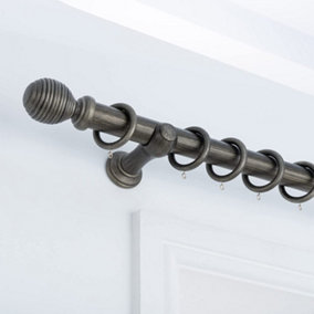 A.Unique Home Ribbed Wooden Curtain Pole with Rings and Fittings - 35mm - 150cm - Brushed Olive