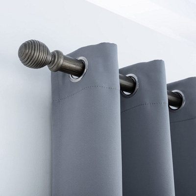 A.Unique Home Ribbed Wooden Curtain Pole with Rings and Fittings - 35mm - 180cm - Brushed Olive