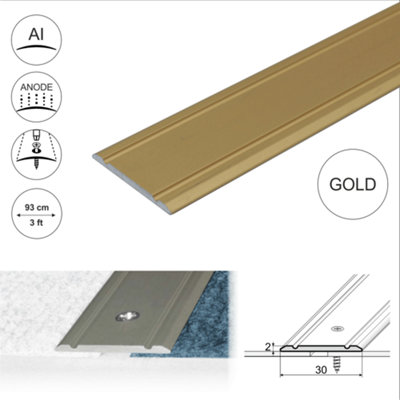 A02 930mm x 30mm 2.7mm Anodised Aluminium Flat Door Threshold Strip - Gold, 0.93m